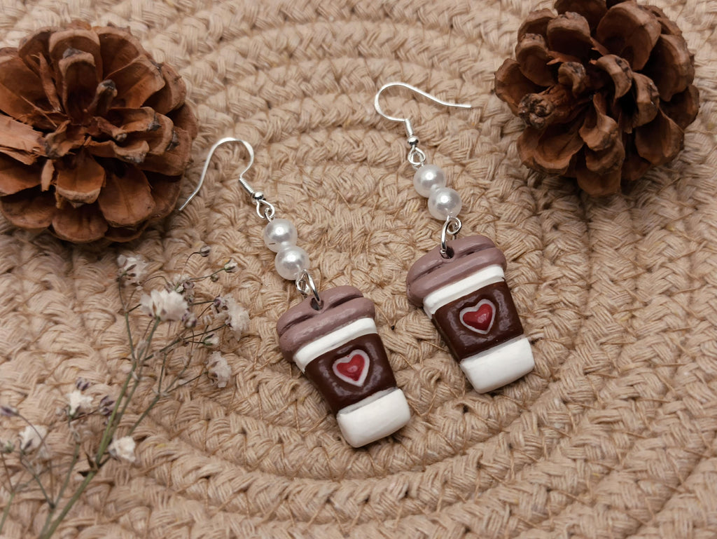 Handmade Takeout Coffee Earrings, Cute, Cozy Accessories