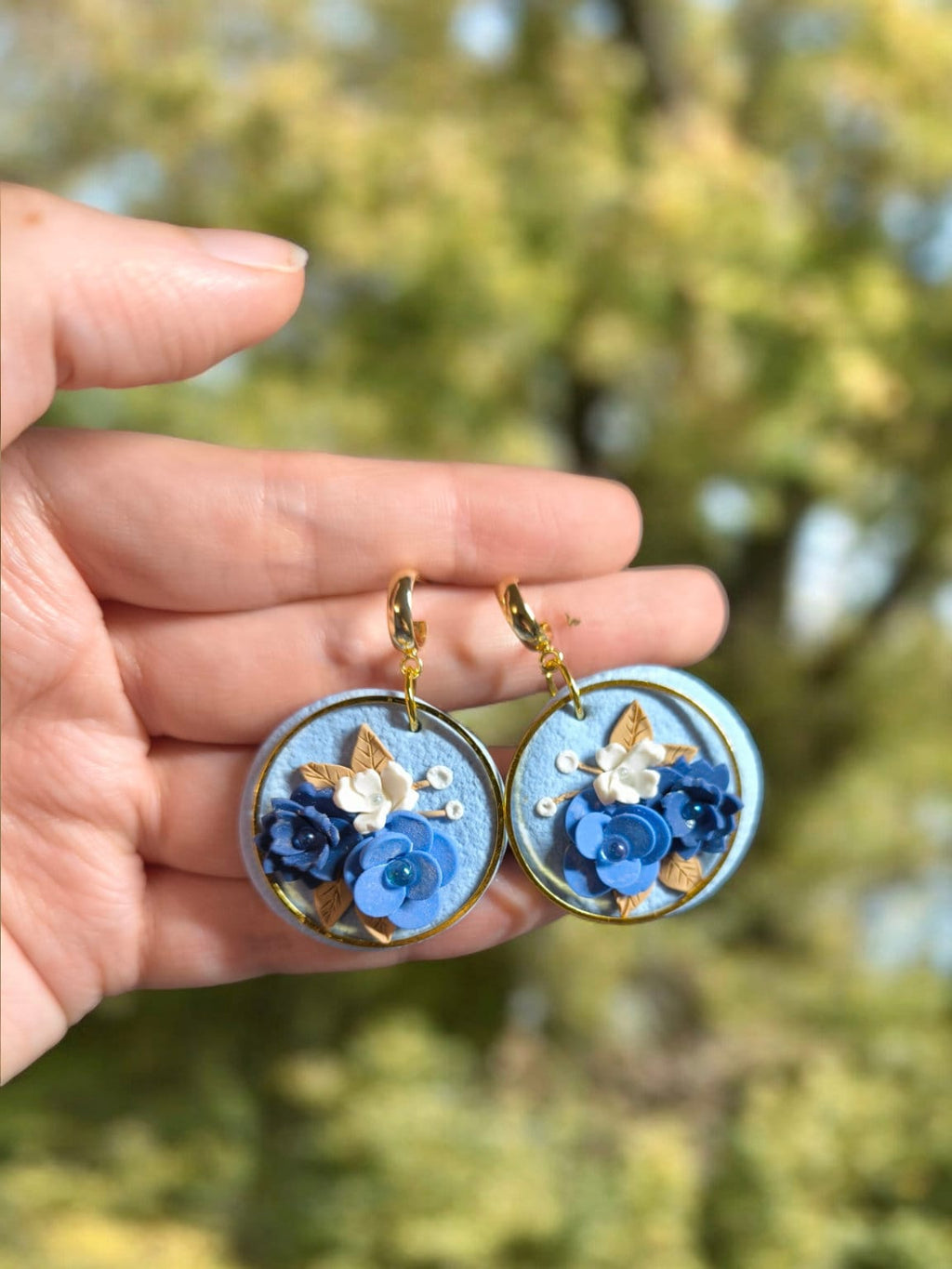 Blue Flower Polymer Clay Earrings